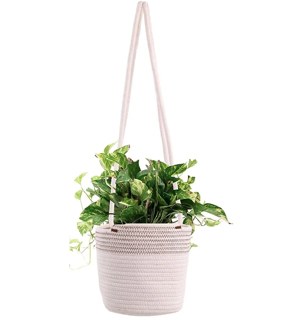 Minimalist Brown & Beige Hand Woven Hanging Planter Shelf