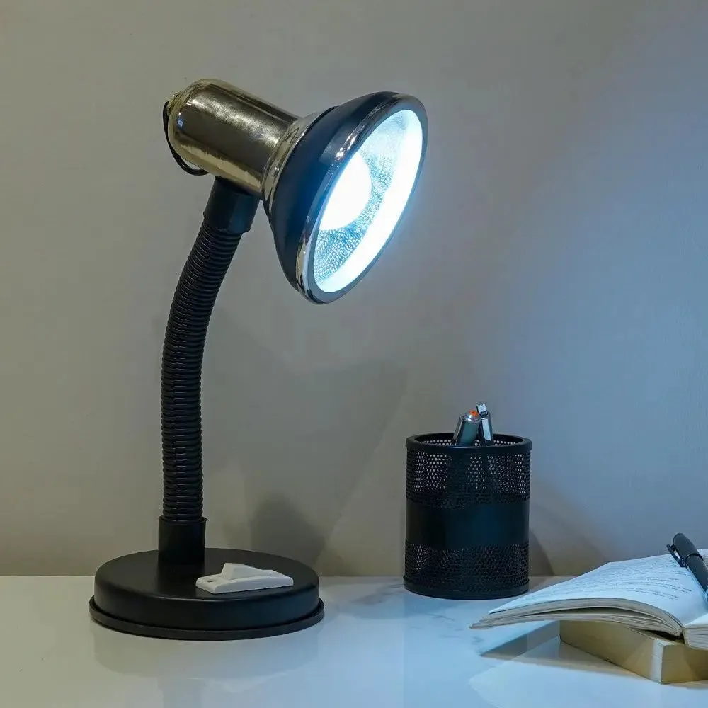 Minimalist Chrome-finished Table Lamp for Study Area with Adjustable Neck
