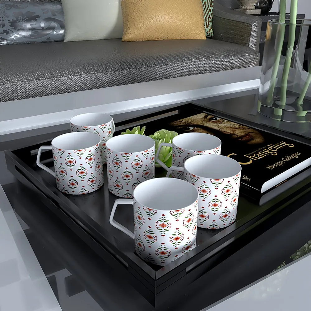 Minimalist Designer Red & White Designer Tea Cups (Set of 6 )