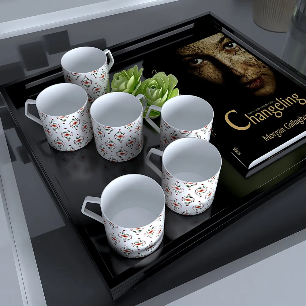 Minimalist Designer Red & White Designer Tea Cups (Set of 6 )