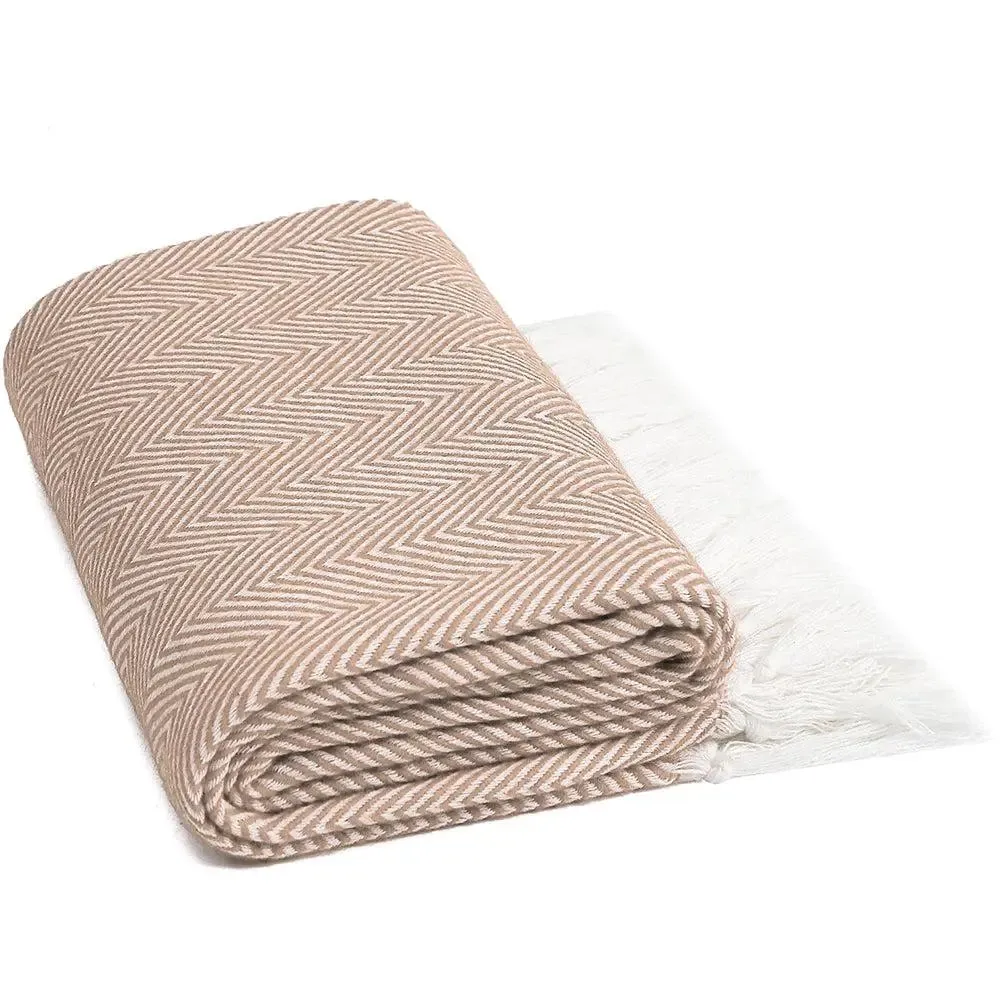 Minimalist Fringed Beige Warm Cotton Throw
