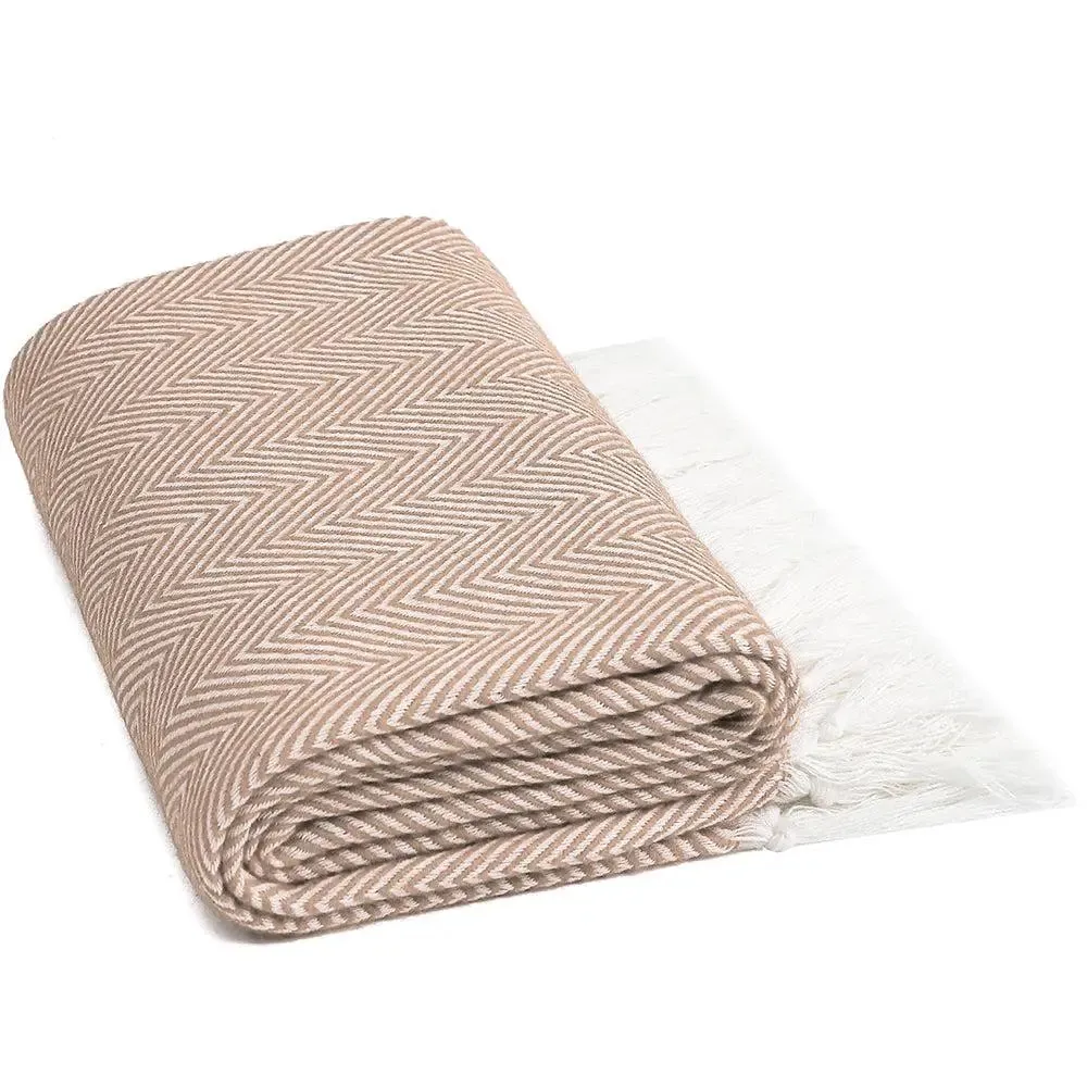 Minimalist Fringed Beige Warm Cotton Throw