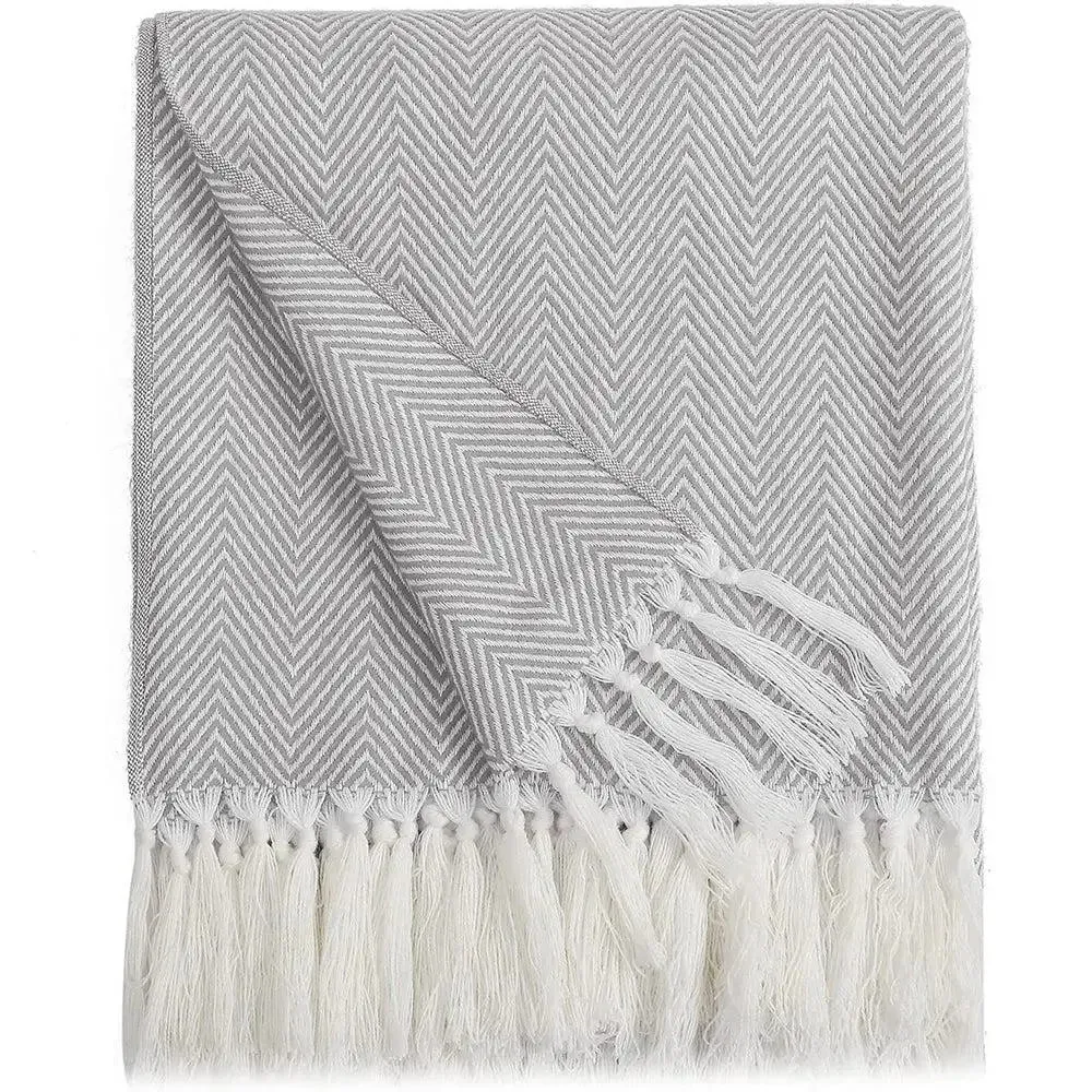 Minimalist Fringed Grey Warm Cotton Throw