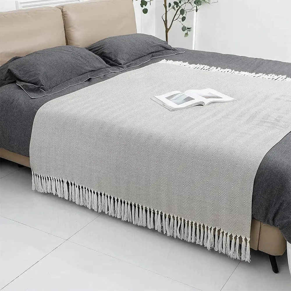 Minimalist Fringed Grey Warm Cotton Throw