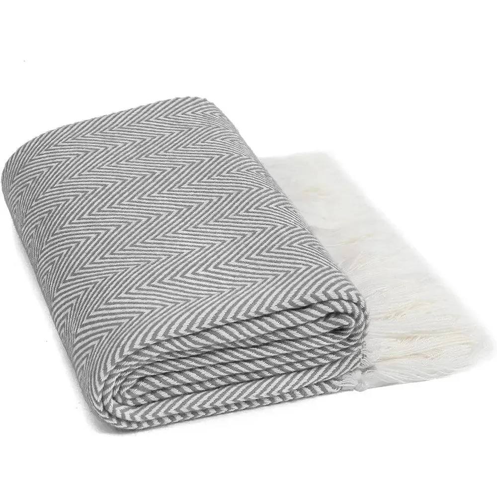 Minimalist Fringed Grey Warm Cotton Throw