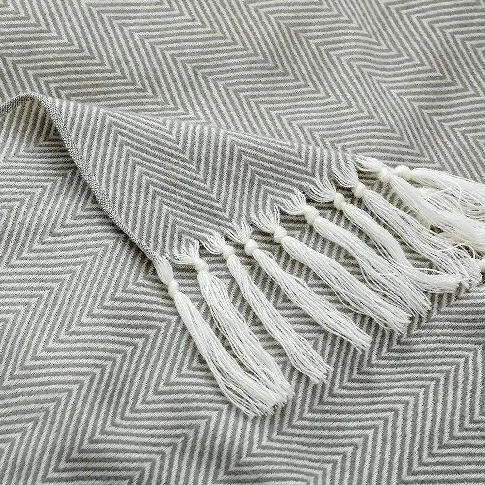 Minimalist Fringed Grey Warm Cotton Throw