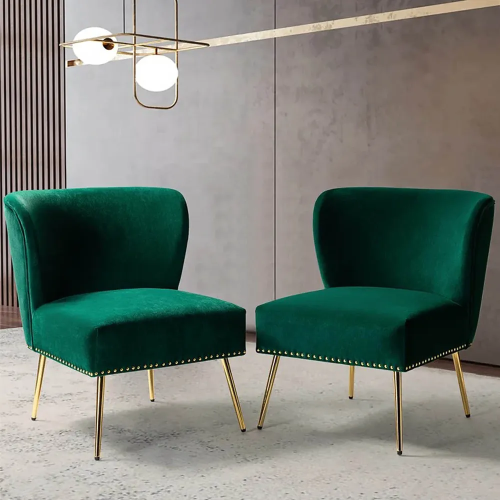 Minimalist Green Velvet Lounge Chairs Set Of 2 Single