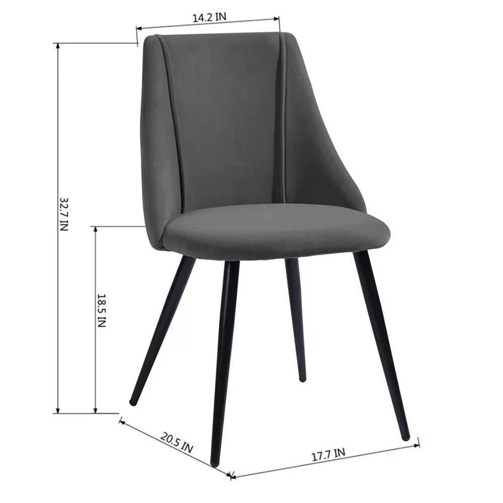 Minimalist Grey Velvet Dining Chair Single Piece