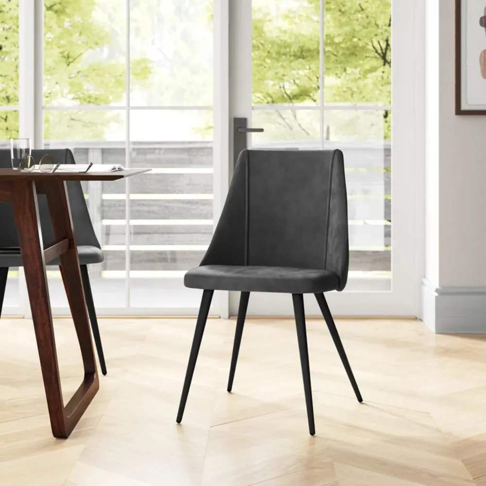 Minimalist Grey Velvet Dining Chair Single Piece