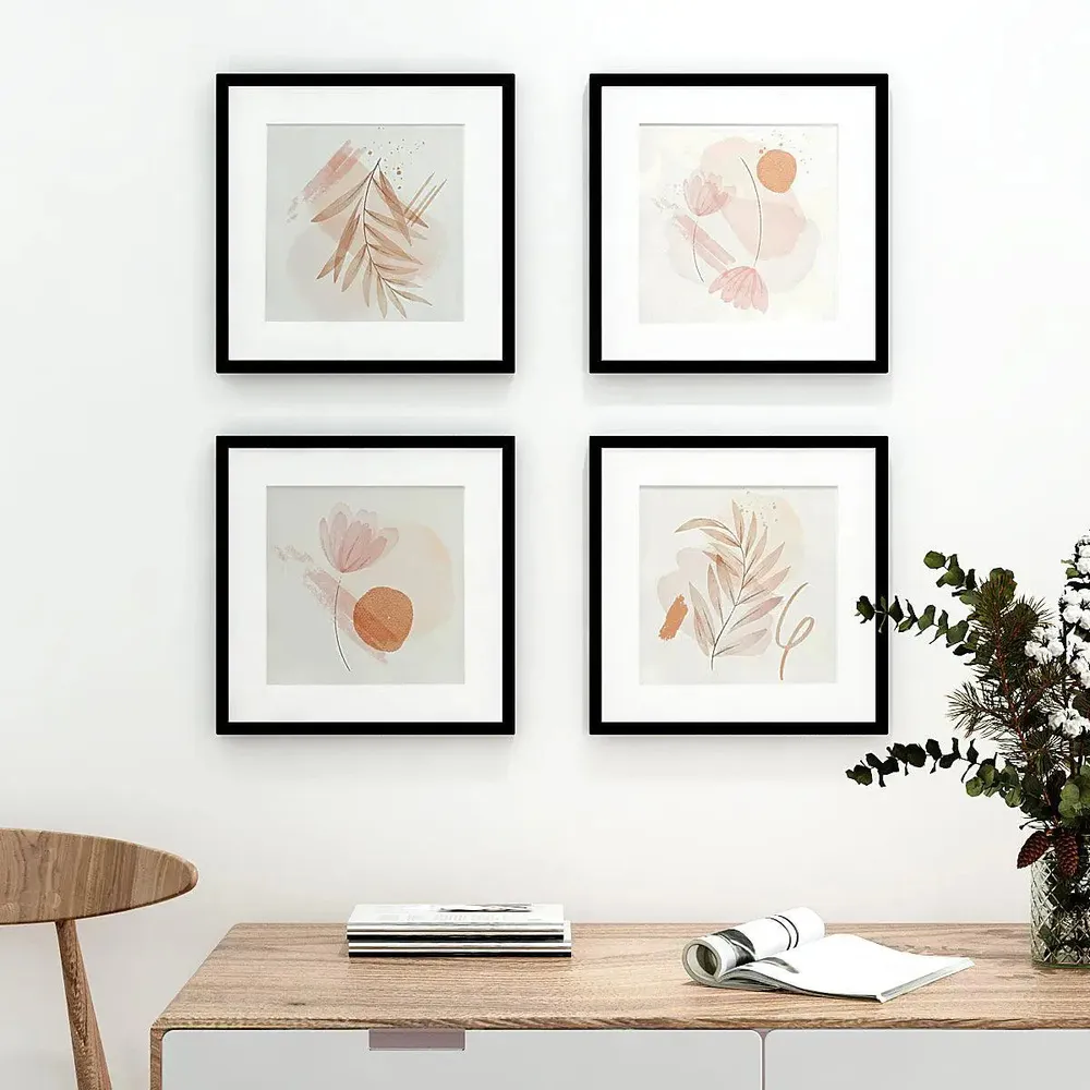 Minimalist Leaves Framed Wall Art Set of 4