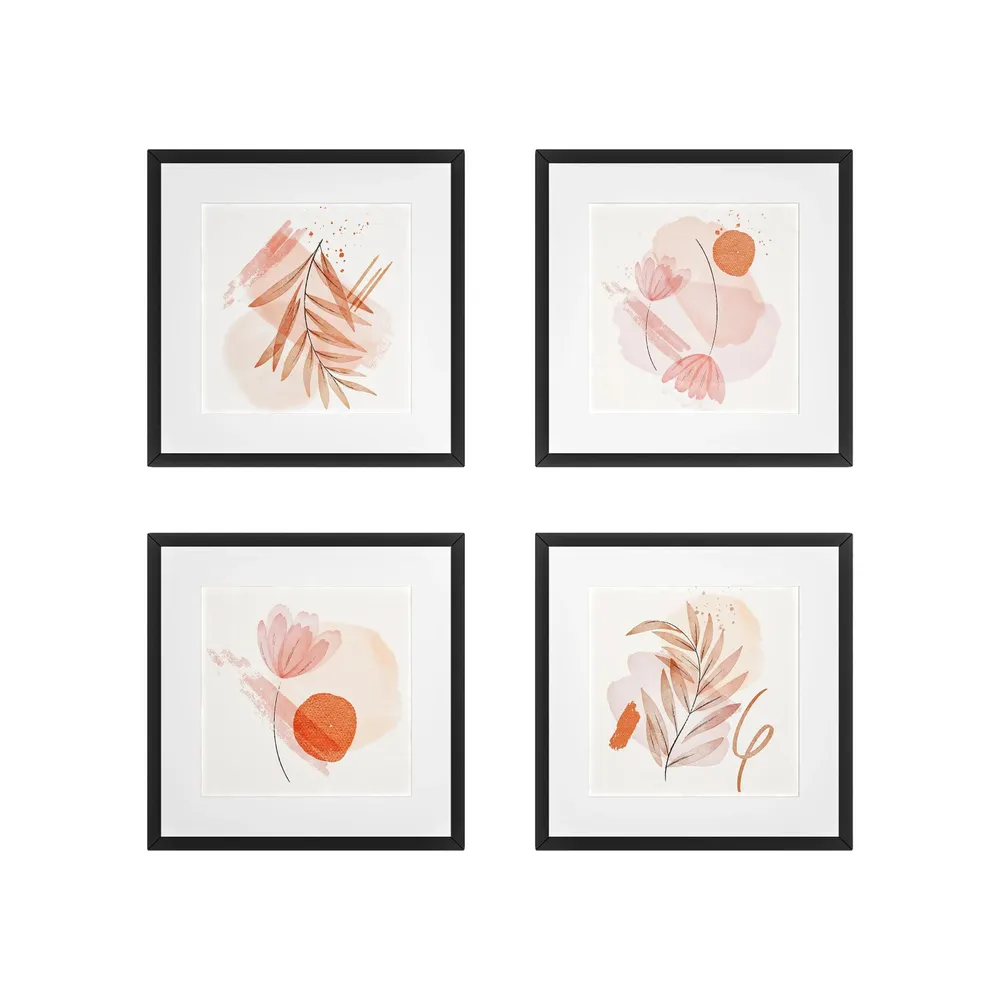 Minimalist Leaves Framed Wall Art Set of 4