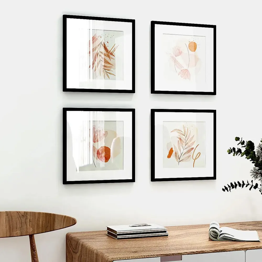 Minimalist Leaves Framed Wall Art Set of 4