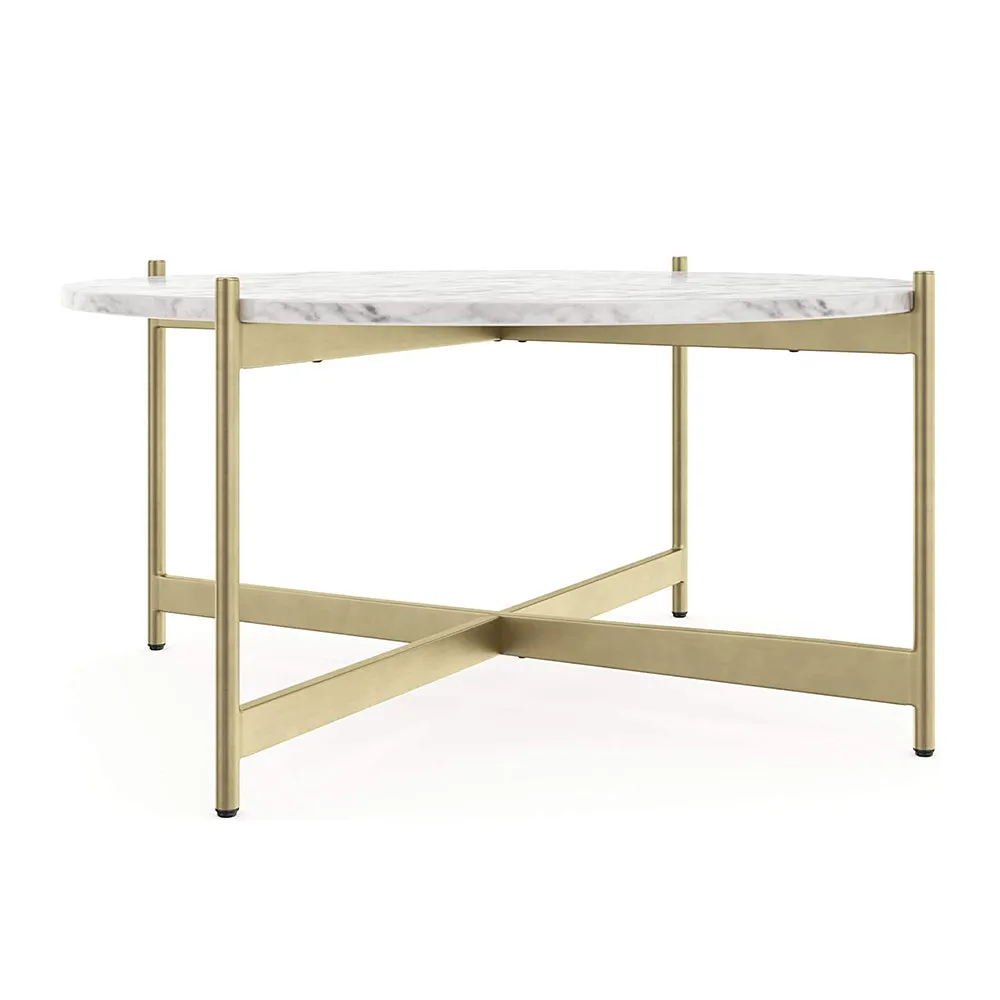 Minimalist Metal Coffee Table In Criss Cross Matte Gold Base