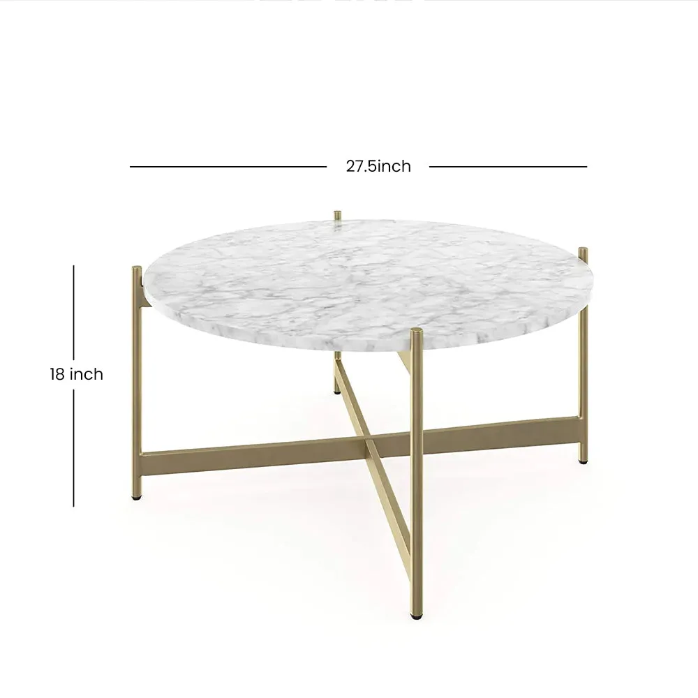 Minimalist Metal Coffee Table In Criss Cross Matte Gold Base