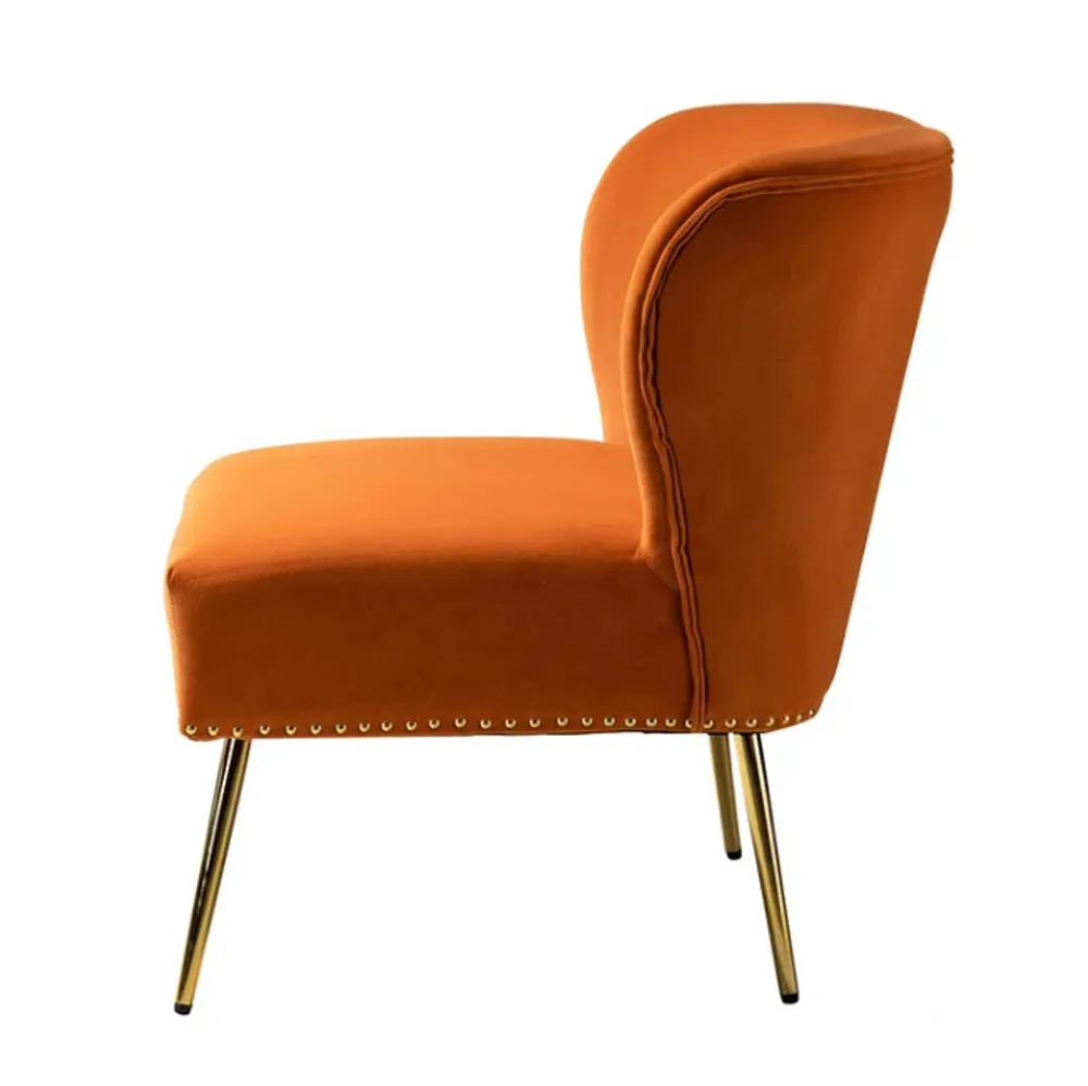 Minimalist Orange Velvet Lounge Chairs Set Of 2 Single