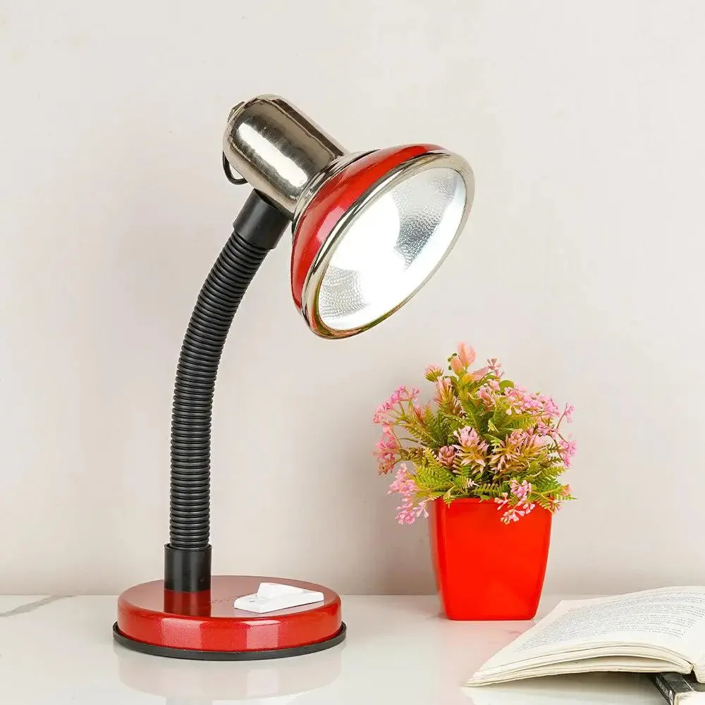 Minimalist Red & Chrome-finished Table Lamp for Study Area with Adjustable Neck