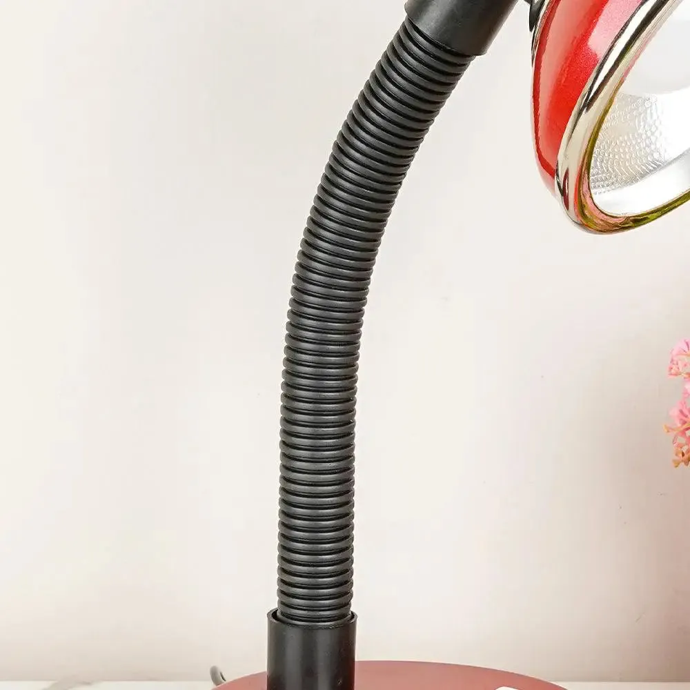 Minimalist Red & Chrome-finished Table Lamp for Study Area with Adjustable Neck