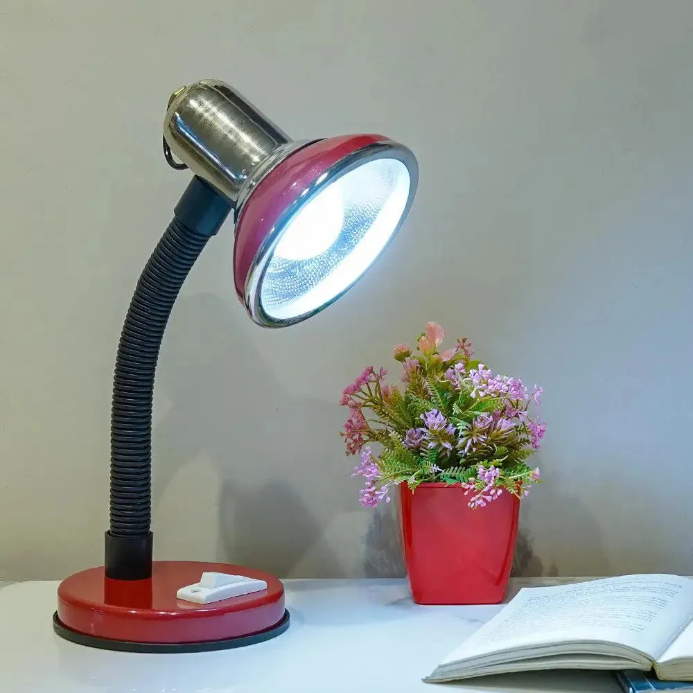 Minimalist Red & Chrome-finished Table Lamp for Study Area with Adjustable Neck