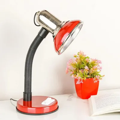 Minimalist Red & Chrome-finished Table Lamp for Study Area with Adjustable Neck
