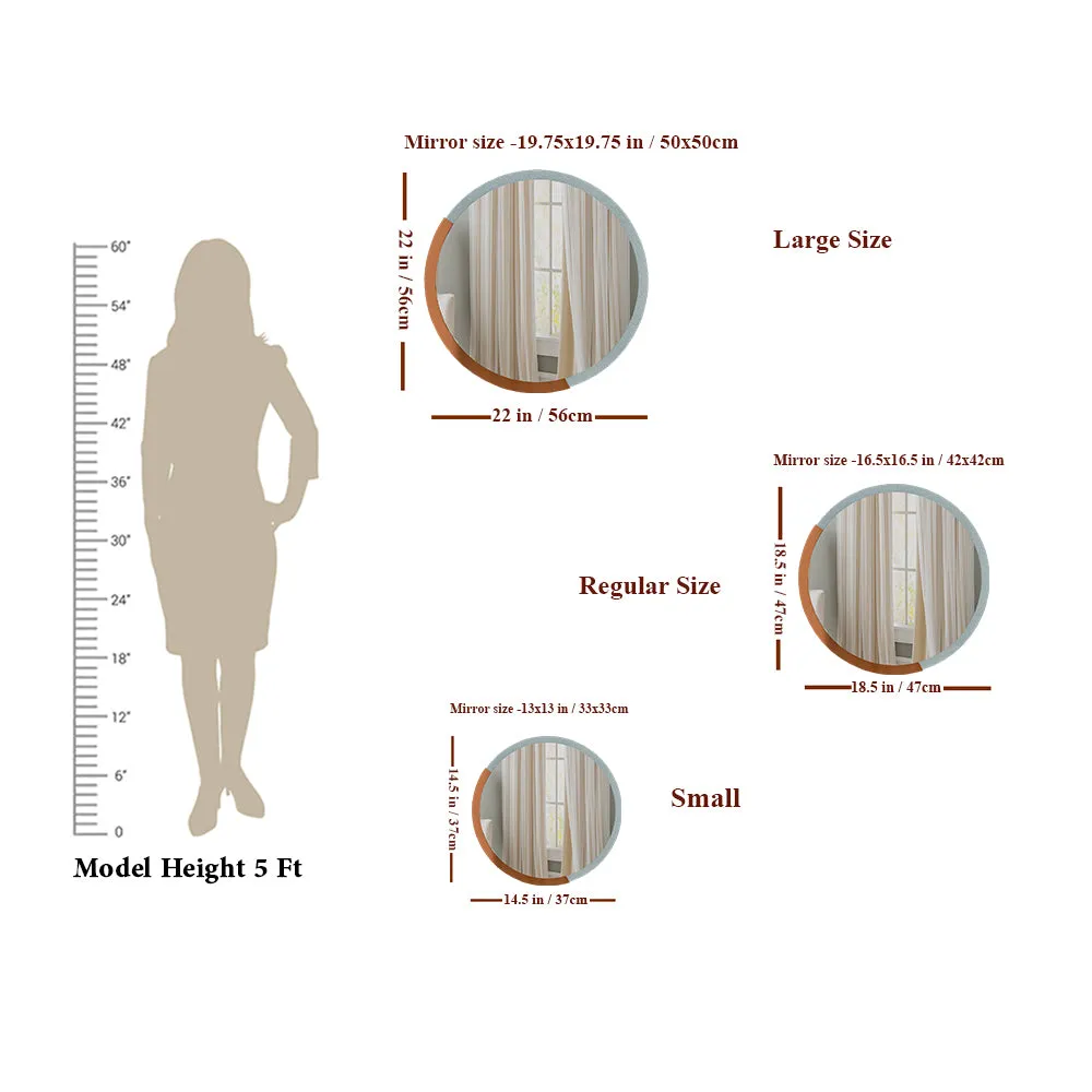 Minimalist Round Copper & Silver Finish Wooden Wall Mirror Small ( 37CM X 37CM )