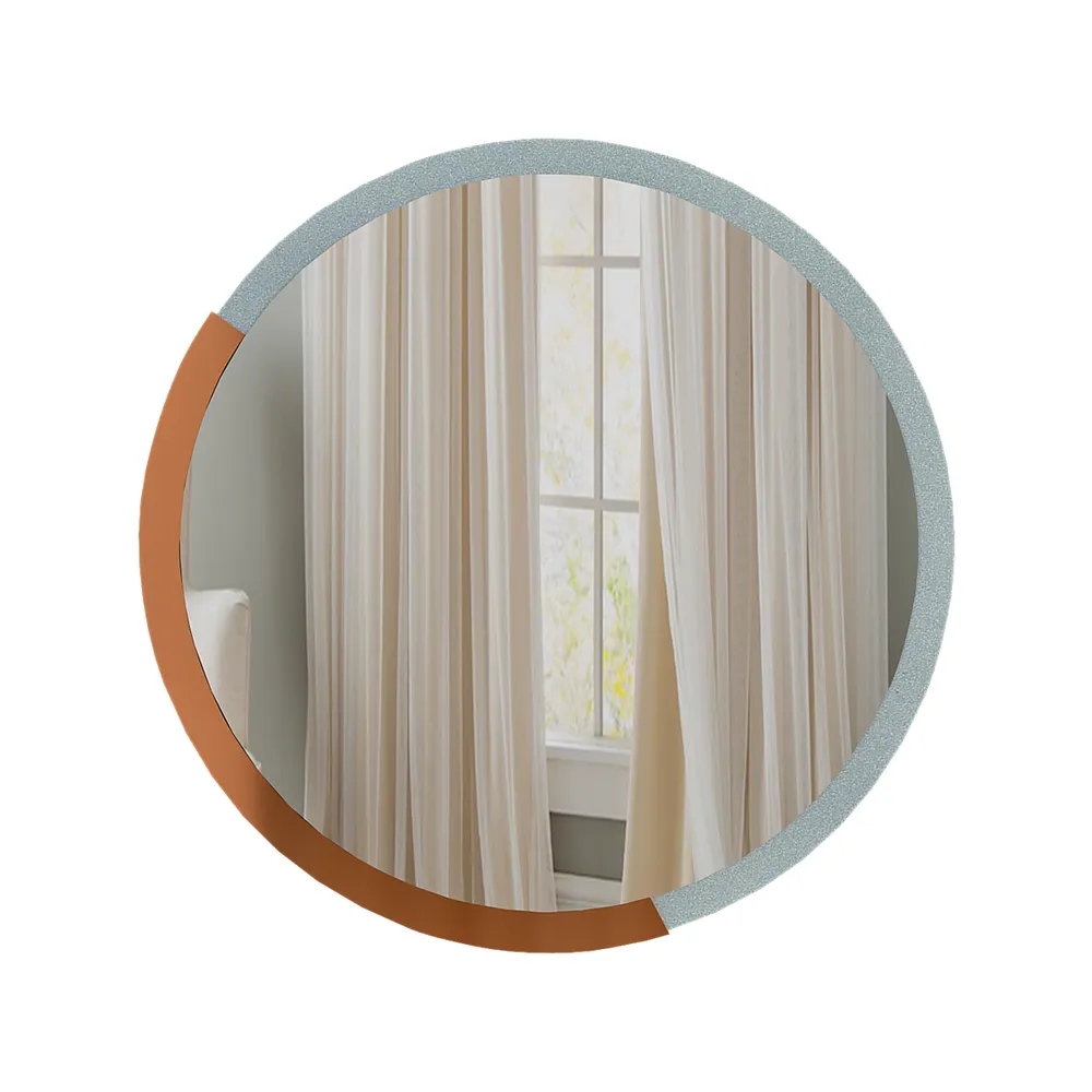 Minimalist Round Copper & Silver Finish Wooden Wall Mirror Small ( 37CM X 37CM )