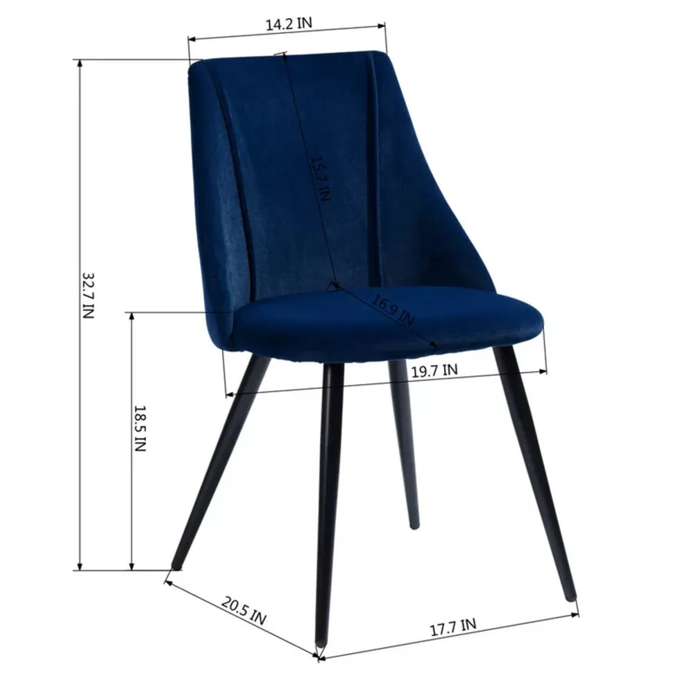 Minimalist Royal Blue Velvet Dining Chair Single Piece