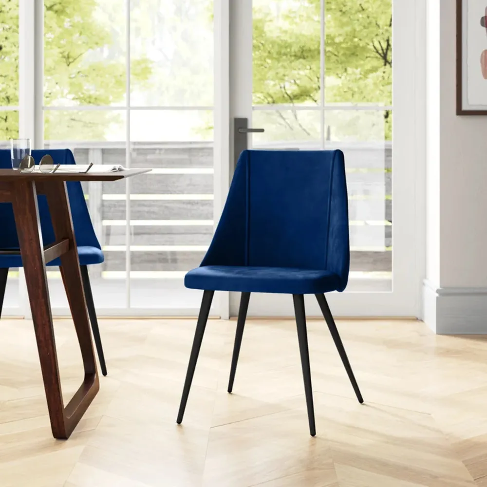 Minimalist Royal Blue Velvet Dining Chair Single Piece