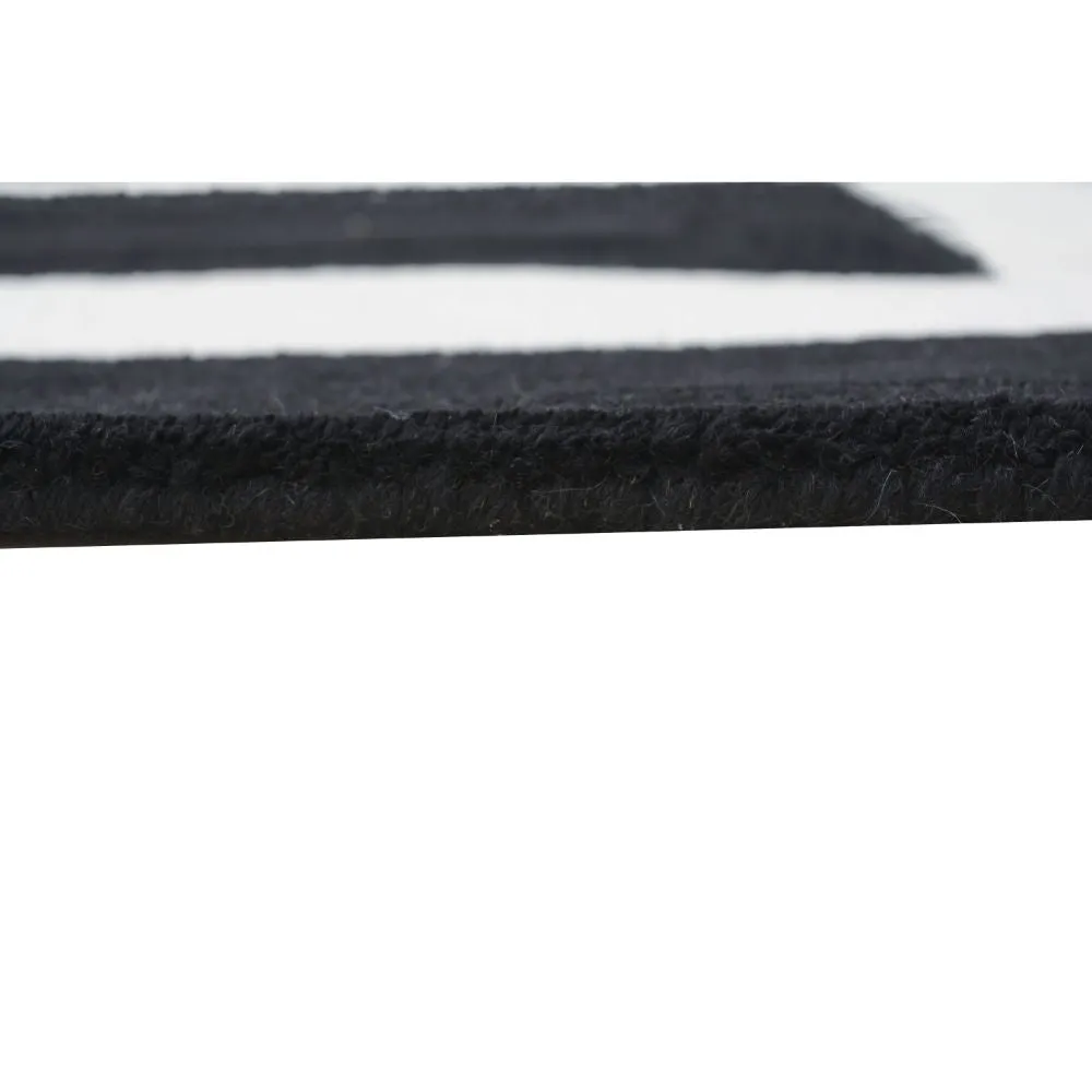 Minimalist Square Patterned Black & White Tufted Area Carpet 2X5ft