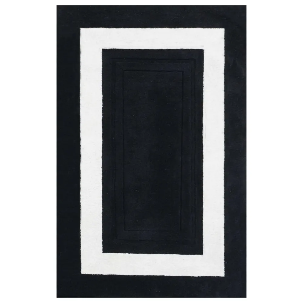 Minimalist Square Patterned Black & White Tufted Area Carpet 2X5ft