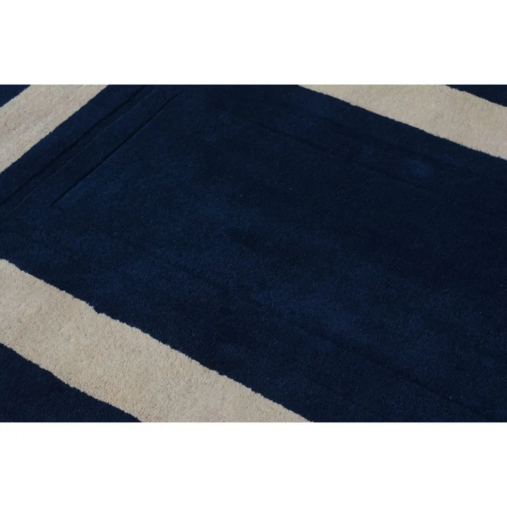 Minimalist Square Patterned Blue & Beige Tufted Area Carpet 2X5ft