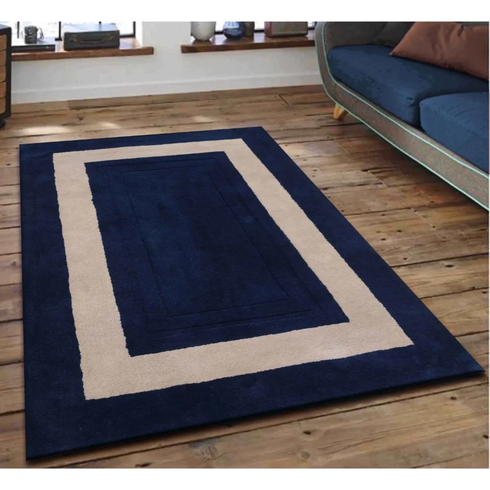 Minimalist Square Patterned Blue & Beige Tufted Area Carpet 2X5ft