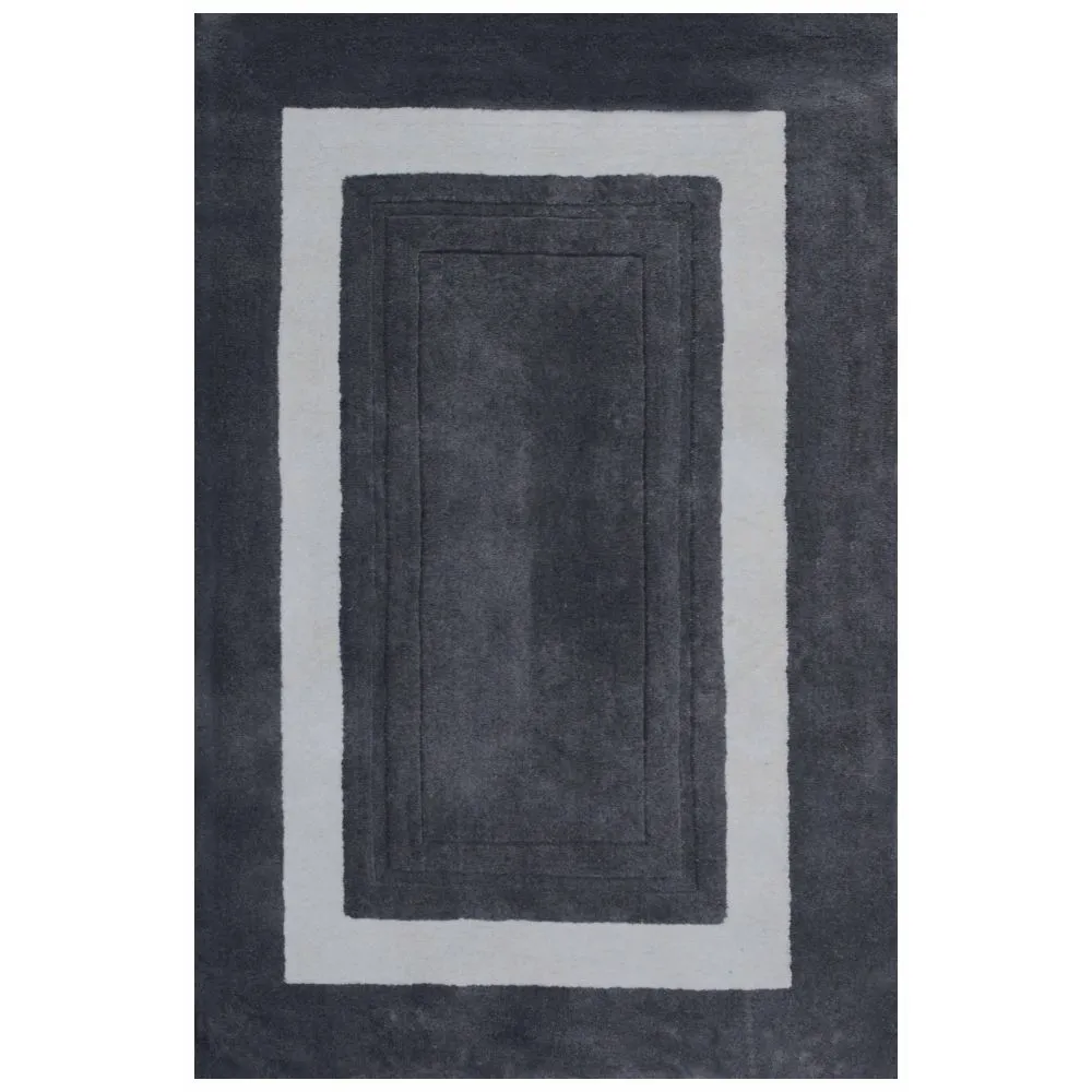 Minimalist Square Patterned Gray & White Tufted Area Carpet 2X5ft