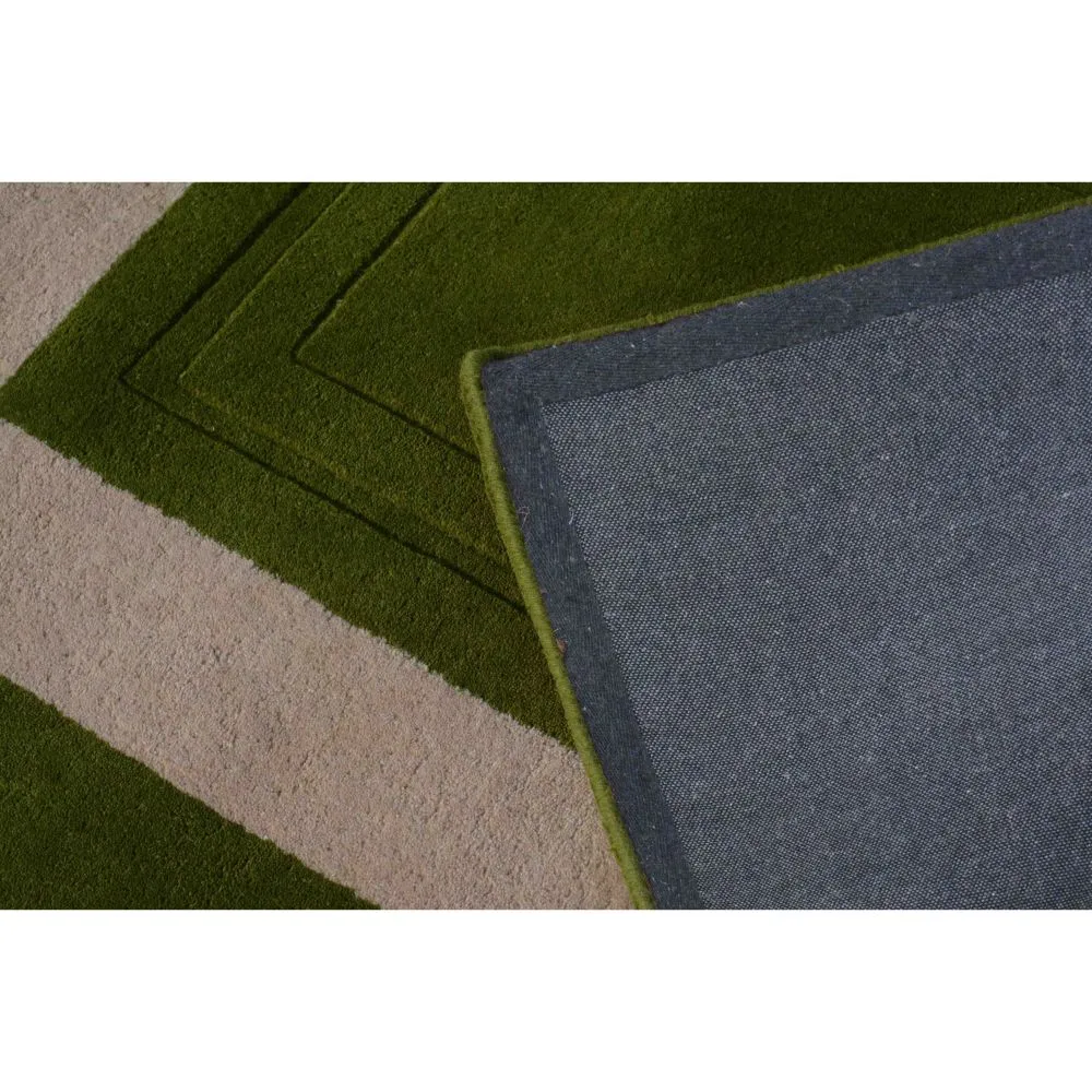 Minimalist Square Patterned Green & Beige Tufted Area Carpet 2X5ft