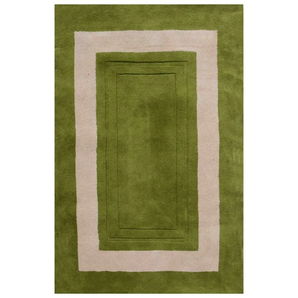 Minimalist Square Patterned Green & Beige Tufted Area Carpet 2X5ft