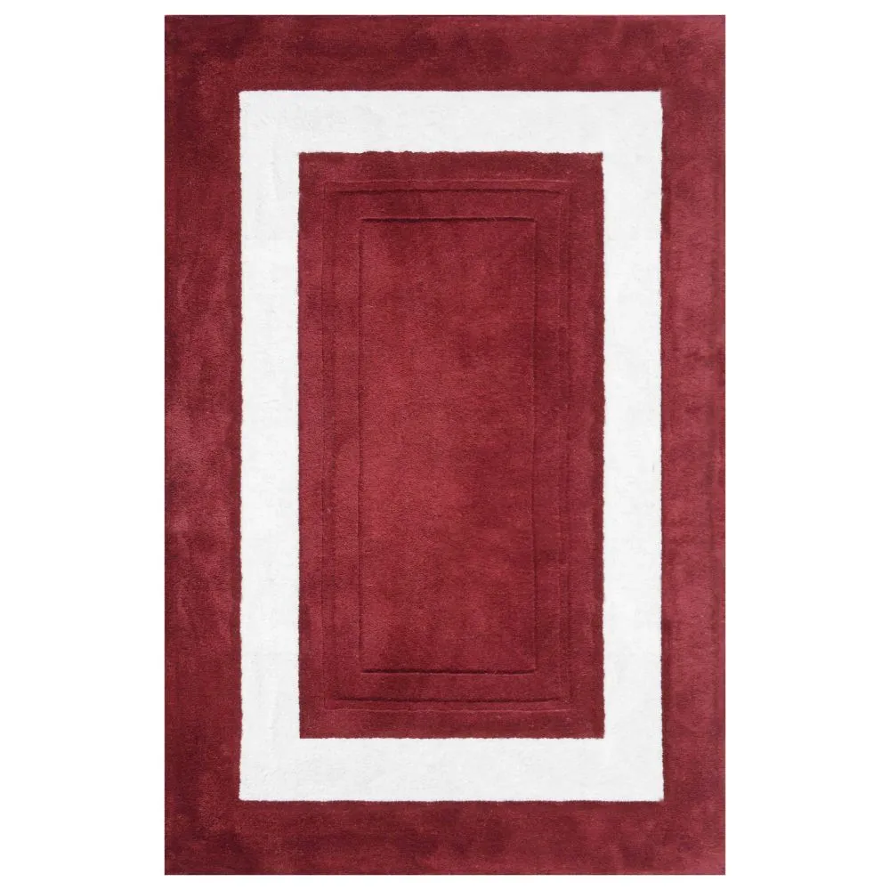 Minimalist Square Patterned Maroon & White Tufted Area Carpet 2X5ft