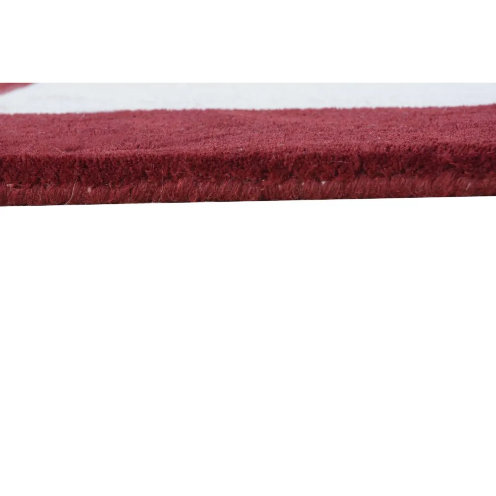 Minimalist Square Patterned Maroon & White Tufted Area Carpet 2X5ft