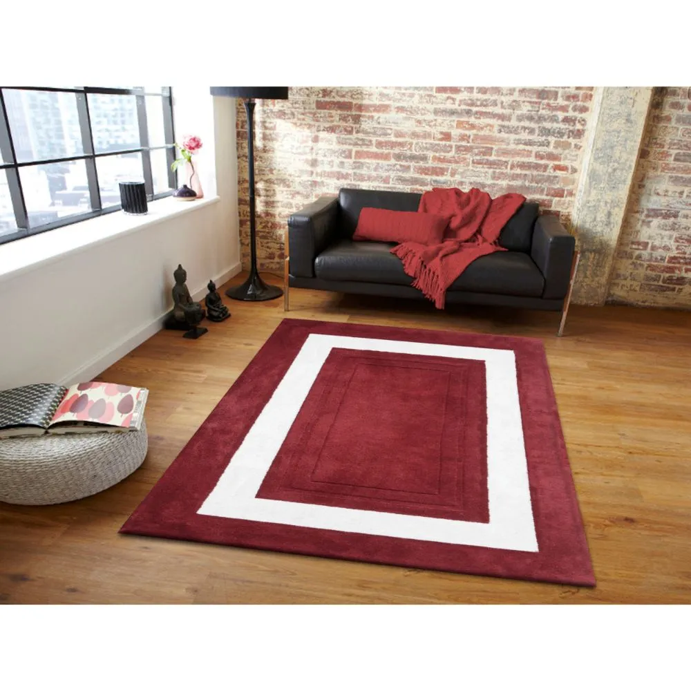 Minimalist Square Patterned Maroon & White Tufted Area Carpet 2X5ft