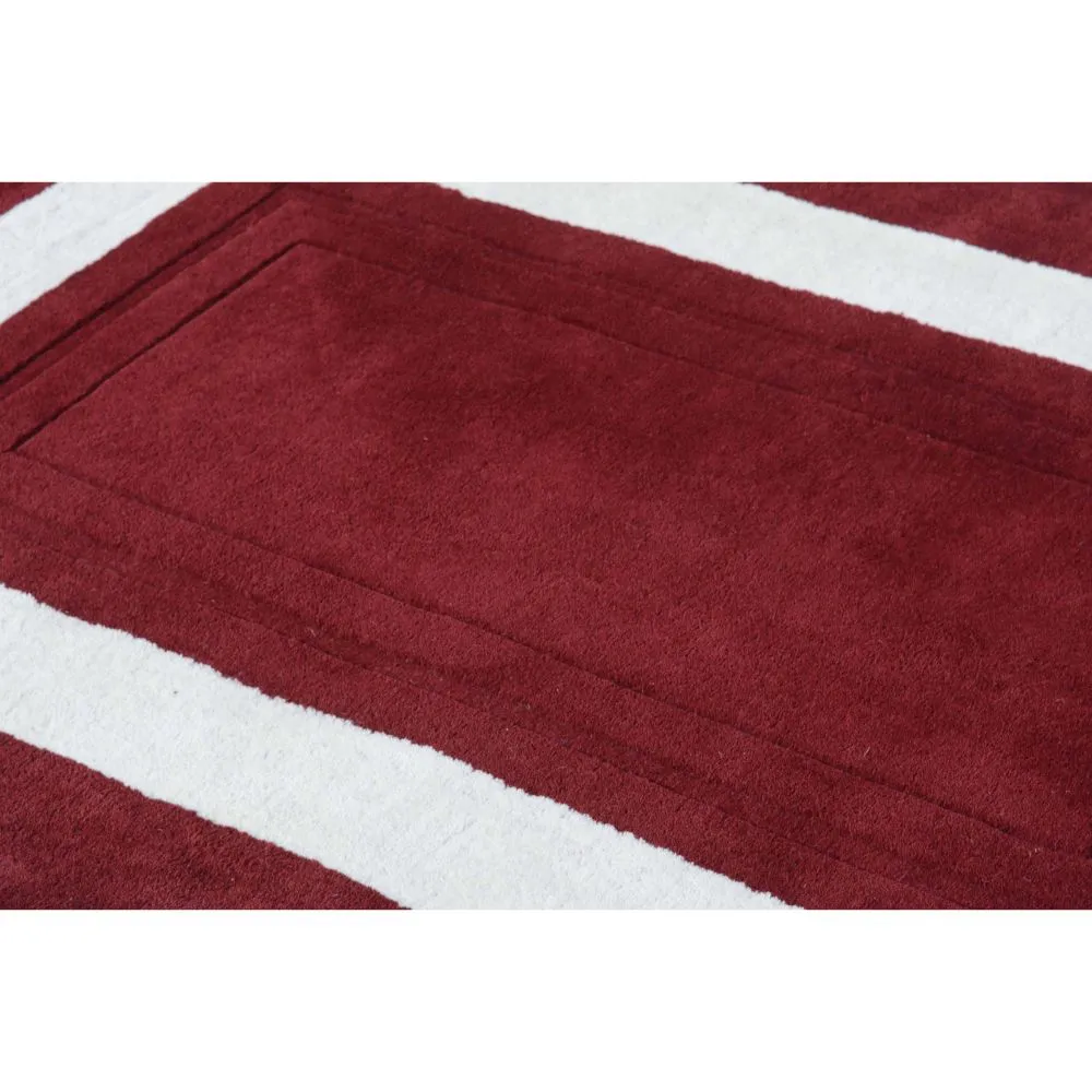 Minimalist Square Patterned Maroon & White Tufted Area Carpet 2X5ft