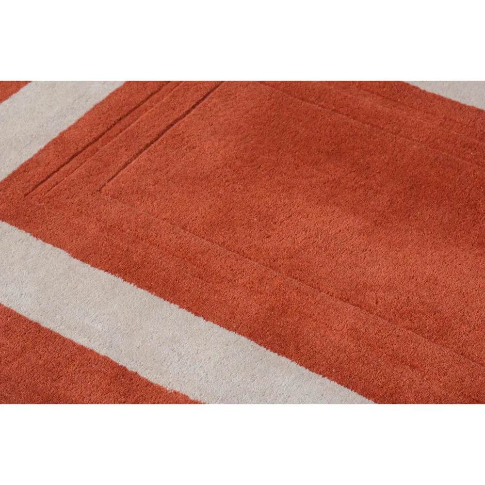 Minimalist Square Patterned Orange & Beige Tufted Area Carpet 2X5ft