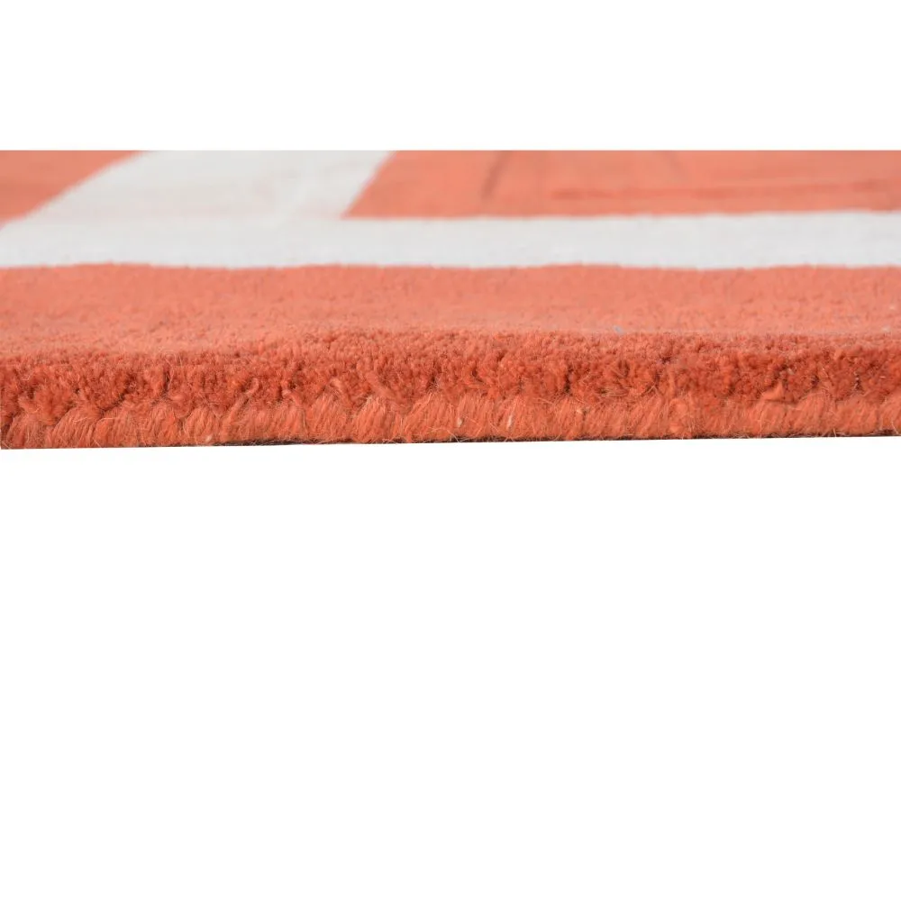 Minimalist Square Patterned Orange & Beige Tufted Area Carpet 2X5ft