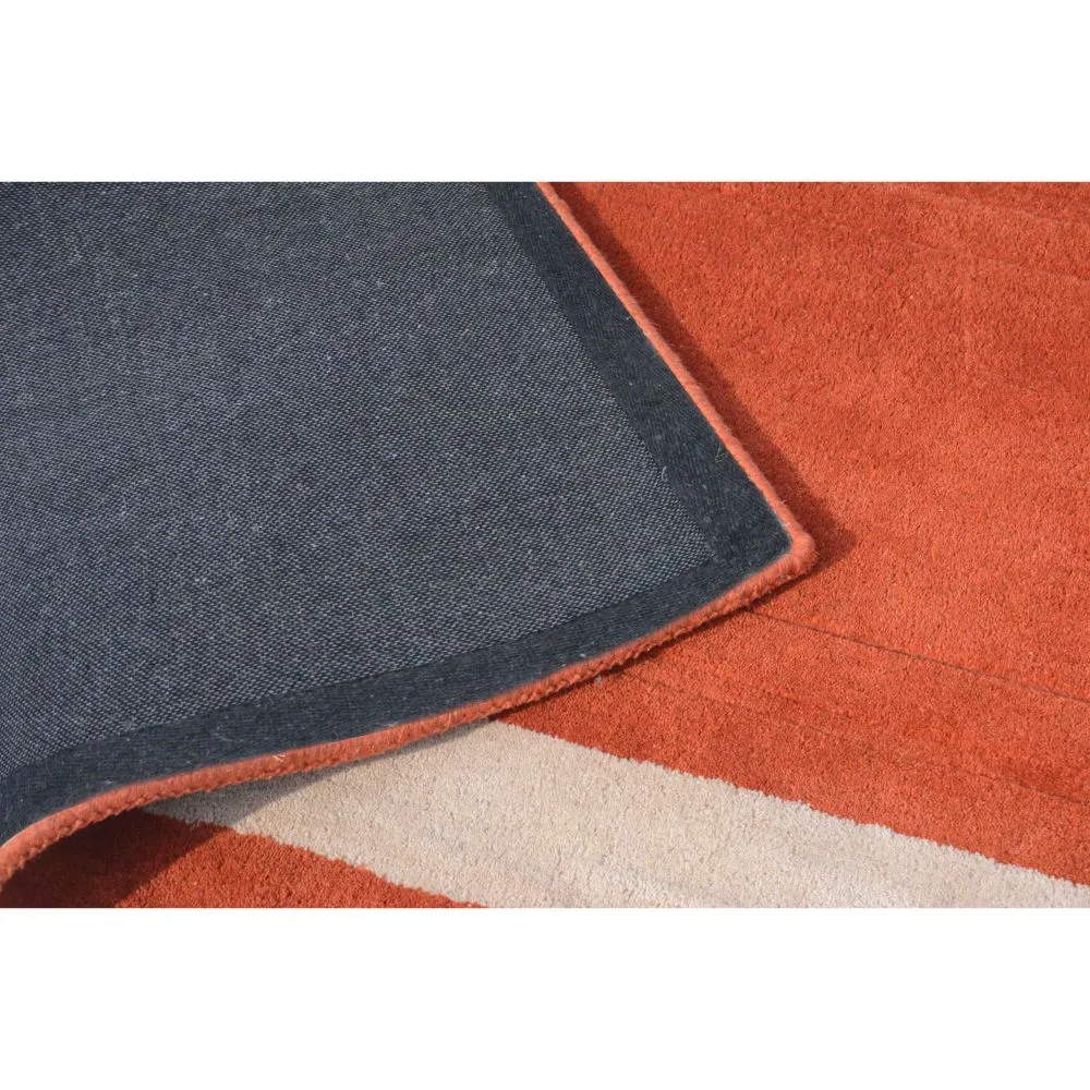 Minimalist Square Patterned Orange & Beige Tufted Area Carpet 2X5ft