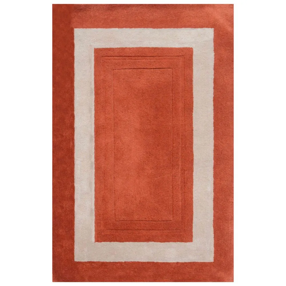 Minimalist Square Patterned Orange & Beige Tufted Area Carpet 2X5ft