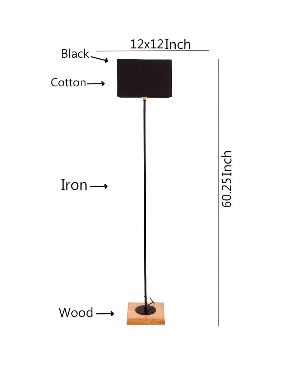 Minimalist Stick Floor Lamp With Wooden Base & Sqaure Shade White