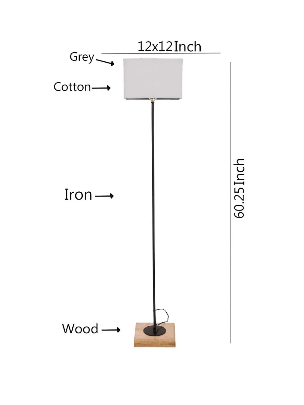 Minimalist Stick Floor Lamp With Wooden Base & Sqaure Shade White