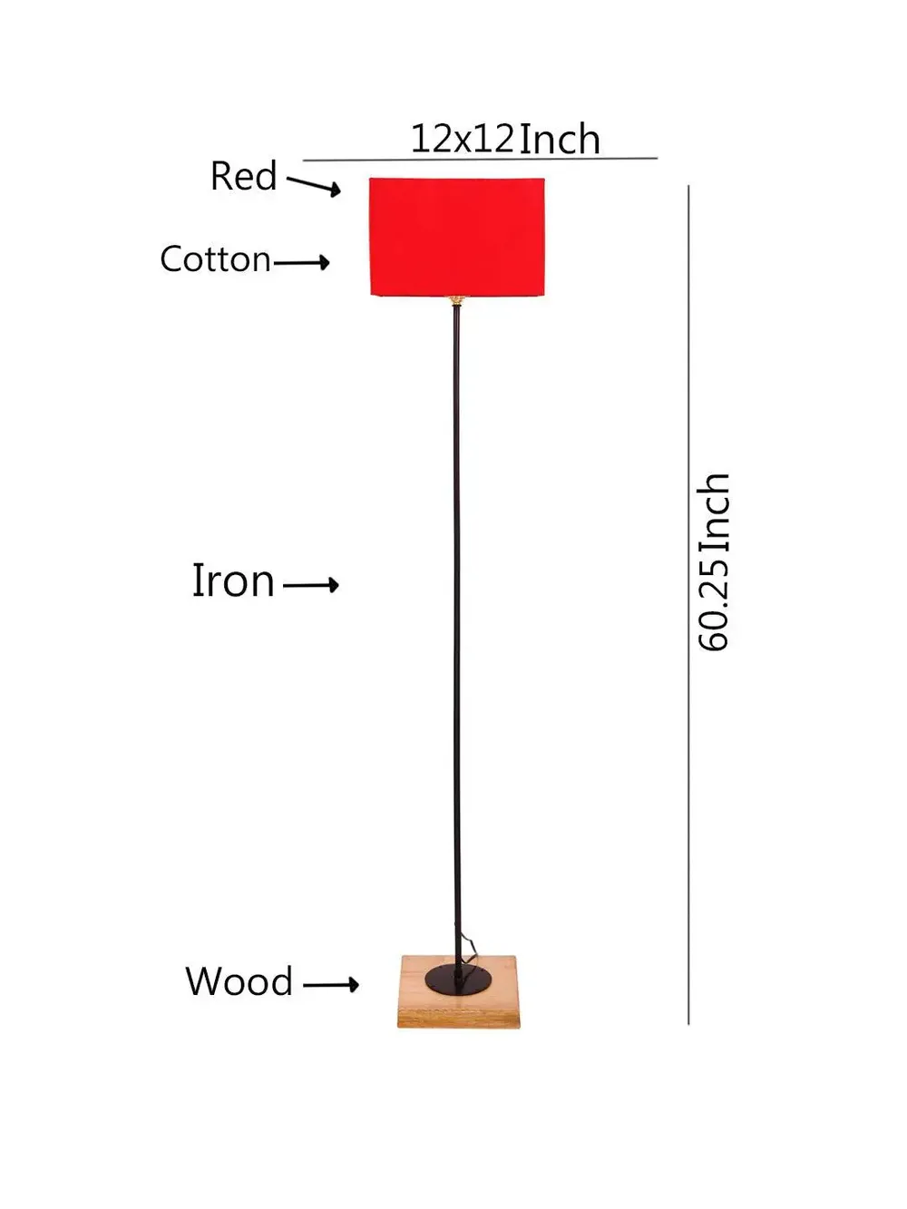 Minimalist Stick Floor Lamp With Wooden Base & Sqaure Shade White