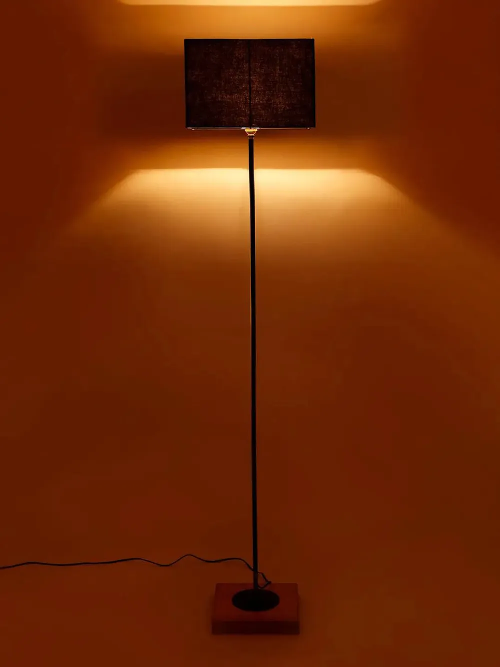 Minimalist Stick Floor Lamp With Wooden Base & Sqaure Shade White