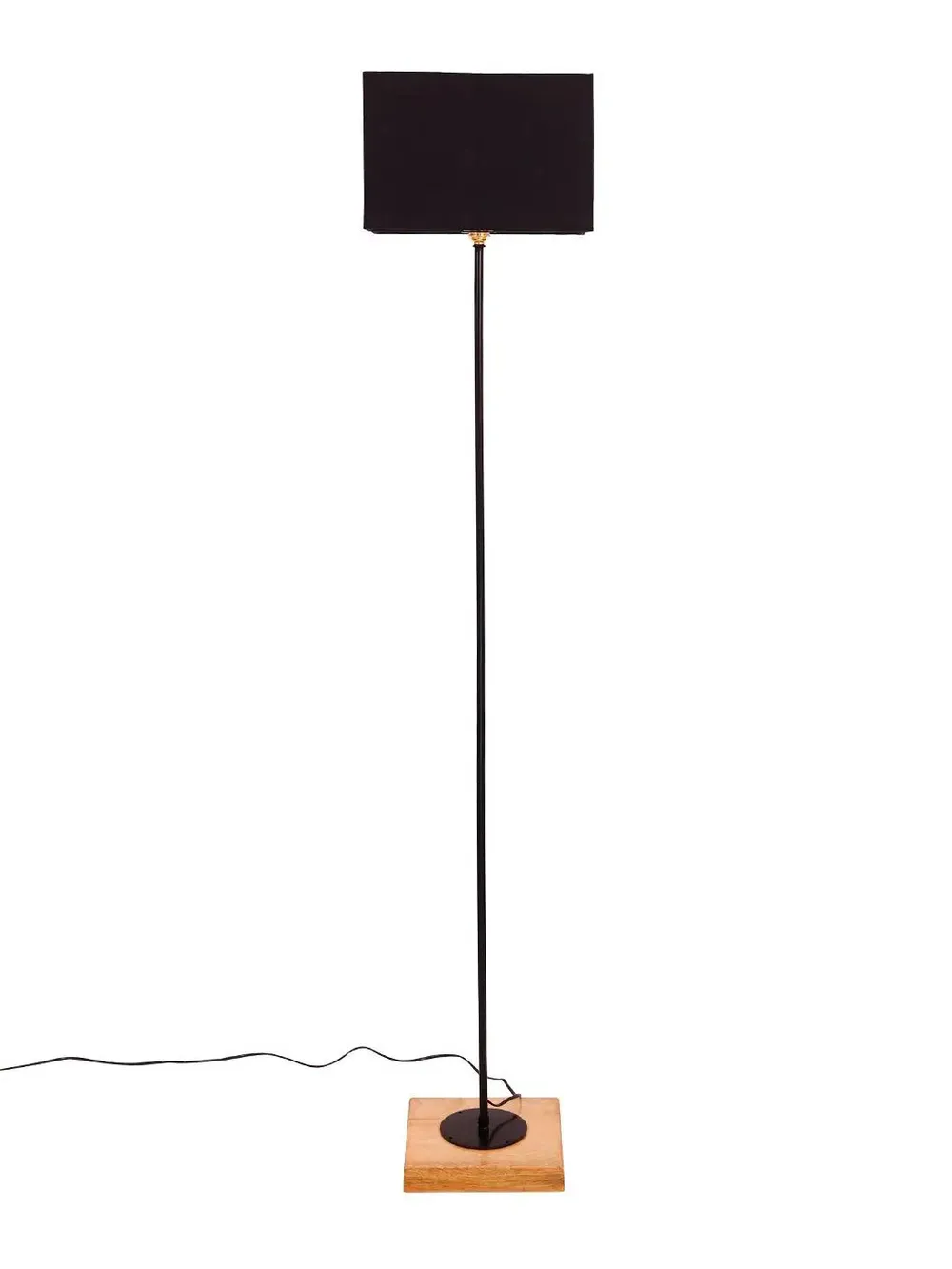 Minimalist Stick Floor Lamp With Wooden Base & Sqaure Shade White