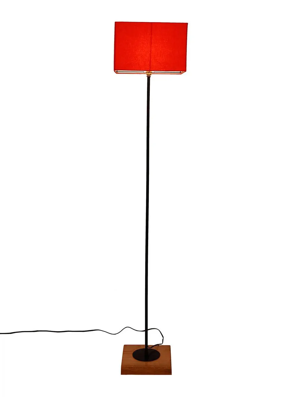 Minimalist Stick Floor Lamp With Wooden Base & Sqaure Shade White