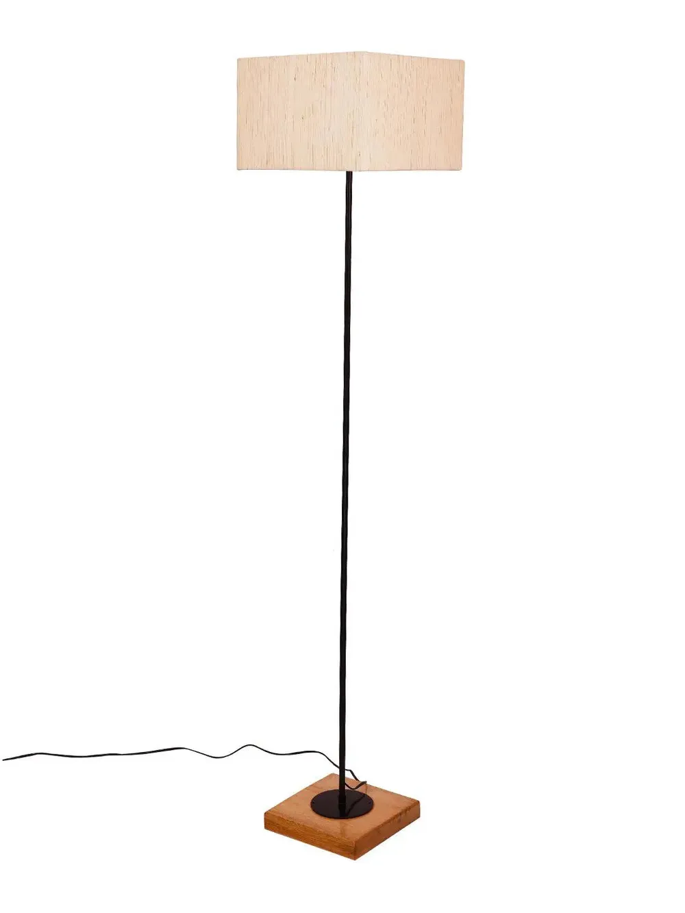 Minimalist Stick Floor Lamp With Wooden Base & Sqaure Shade White