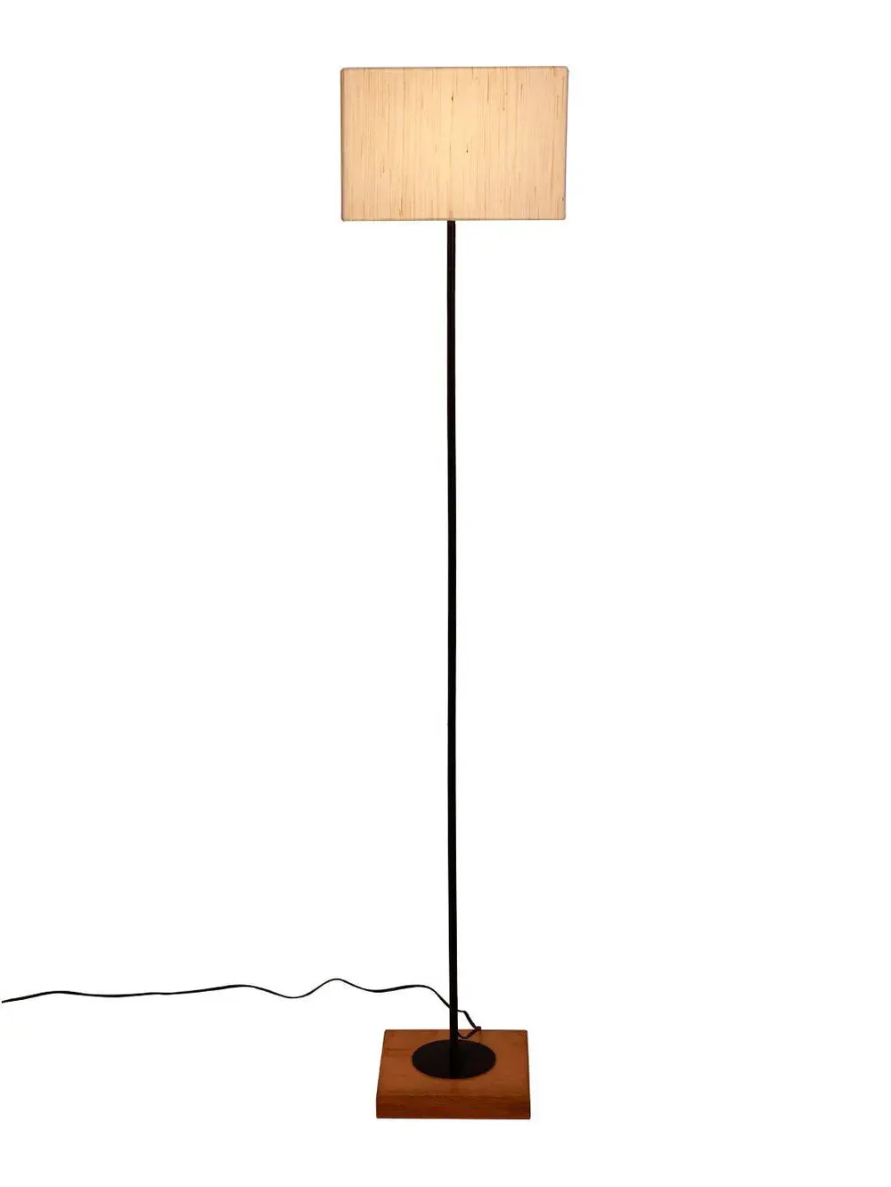 Minimalist Stick Floor Lamp With Wooden Base & Sqaure Shade White